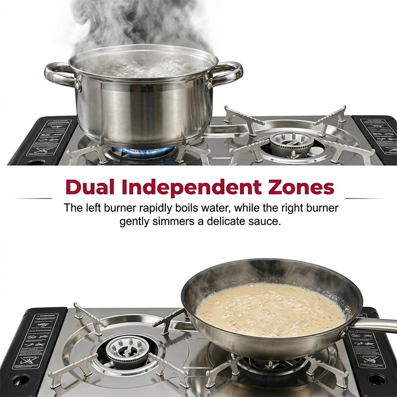 🔥 JETZT 50 % RABATT! 🍳 Tragbarer Zweiflammen-Butangaskocher – leicht & mit Piezo-Zündung – Perfekt für Camping, Tailgating oder Kochen im Freien – kompakt und leicht zu transportieren ⛺✨