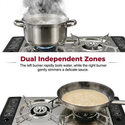 🔥 JETZT 50 % RABATT! 🍳 Tragbarer Zweiflammen-Butangaskocher – leicht & mit Piezo-Zündung – Perfekt für Camping, Tailgating oder Kochen im Freien – kompakt und leicht zu transportieren ⛺✨