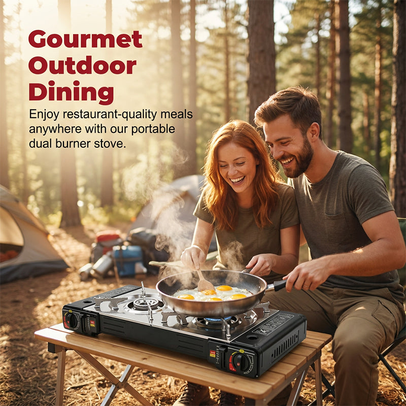 🔥 JETZT 50 % RABATT! 🍳 Tragbarer Zweiflammen-Butangaskocher – leicht & mit Piezo-Zündung – Perfekt für Camping, Tailgating oder Kochen im Freien – kompakt und leicht zu transportieren ⛺✨