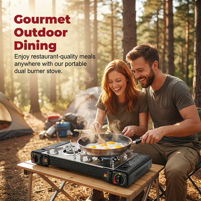 🔥 JETZT 50 % RABATT! 🍳 Tragbarer Zweiflammen-Butangaskocher – leicht & mit Piezo-Zündung – Perfekt für Camping, Tailgating oder Kochen im Freien – kompakt und leicht zu transportieren ⛺✨