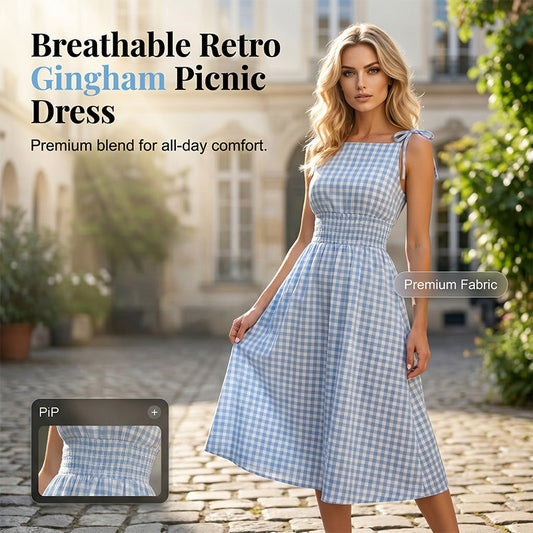 👗 Retro-Maxikleid in Karo-Optik – mit Smok-Oberteil & verstellbaren Trägern, bequem & elegant für Alltag, Strand & Sommer 🌸☀️