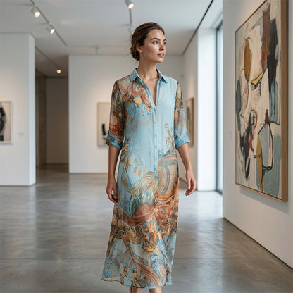 ✨ Exklusiv – 50 % RABATT! 👗 Elegantes Boho-Kleid mit Knopfleiste – Retro-Muster, fließende Silhouette & perfekt für Feste, Urlaub & Alltag 🌿
