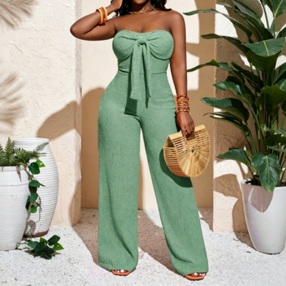 Damen-Jumpsuit, trägerlos, hochgeschnitten, weites Bein