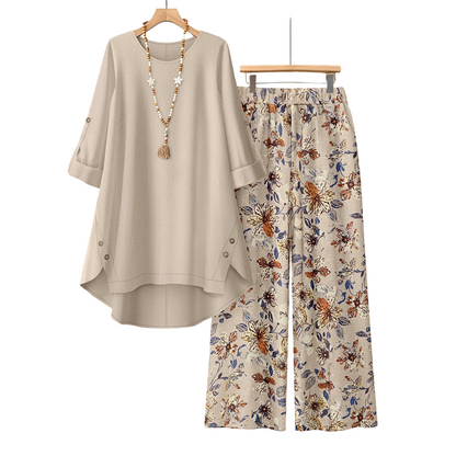 ⏳ Letzter Tag: 50 % Rabatt🔥 Damen 2-Teiler Baumwoll-Leinen Set ✨ Boho Blumenprint, locker & atmungsaktiv für Sommer & Urlaub