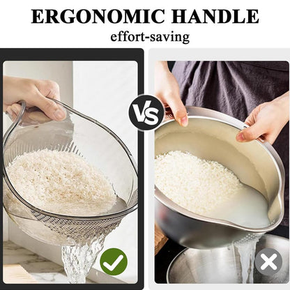 🍚💧 Reisspüle mit integriertem Abtropfsieb – rutschfester Boden, stabiler Griff & feine Löcher für perfekte Wasserabfuhr, ideal für Hülsenfrüchte, Obst & Gemüse