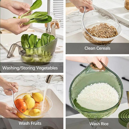 🍚💧 Reisspüle mit integriertem Abtropfsieb – rutschfester Boden, stabiler Griff & feine Löcher für perfekte Wasserabfuhr, ideal für Hülsenfrüchte, Obst & Gemüse