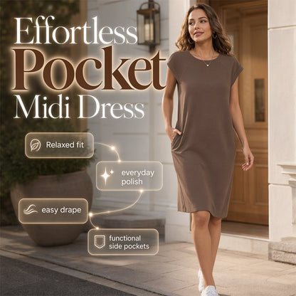 ⏰ 50 % RABATT – Nur für kurze Zeit ✨👗 Damen-Kleid mit Rundhals & kurzen Ärmeln – aus Baumwollmix, bequeme Passform, einfarbig & vielseitig für Alltag, Büro & Freizeit