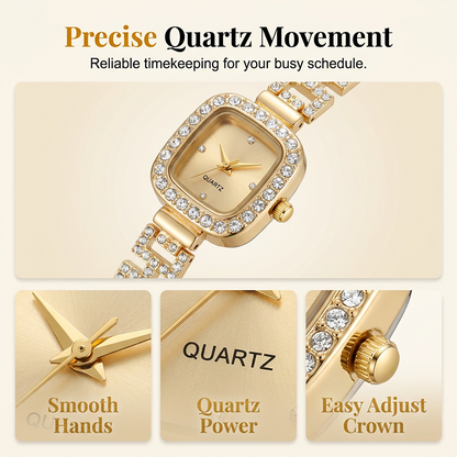 ⌚✨Damen Zugband-Armbanduhr Quadratisch Quarz｜Elegante Damen Quarz Armbanduhr mit Zugband & quadratischem Zifferblatt
