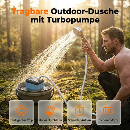 🚿 Kabelloser tragbarer Duschbooster – selbstansaugend, USB-C aufladbar & vielseitig für Camping, Baustelle & Outdoor 🔋