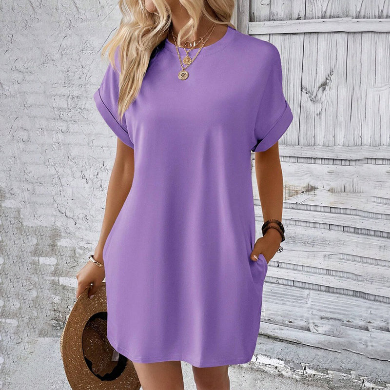 Unifarbenes Tunic-Kleid mit Rundhalsausschnitt und lockerer Passform
