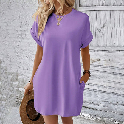 Unifarbenes Tunic-Kleid mit Rundhalsausschnitt und lockerer Passform