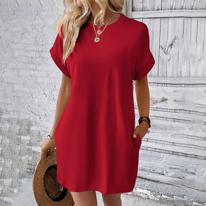 Unifarbenes Tunic-Kleid mit Rundhalsausschnitt und lockerer Passform