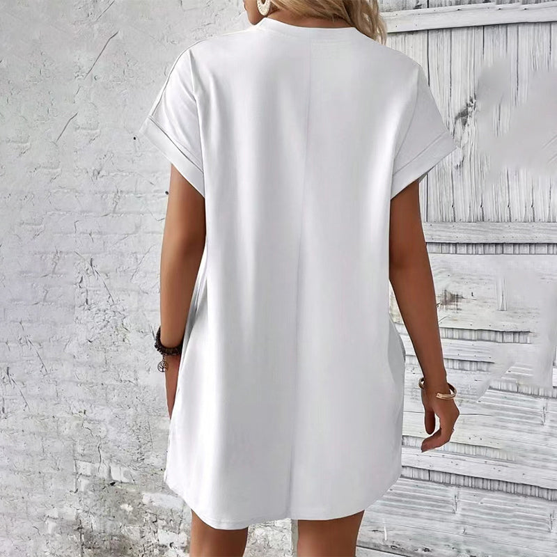 Unifarbenes Tunic-Kleid mit Rundhalsausschnitt und lockerer Passform