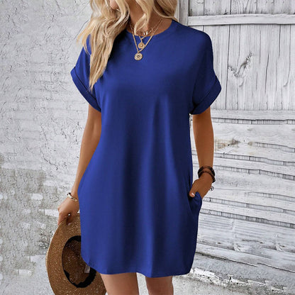 Unifarbenes Tunic-Kleid mit Rundhalsausschnitt und lockerer Passform