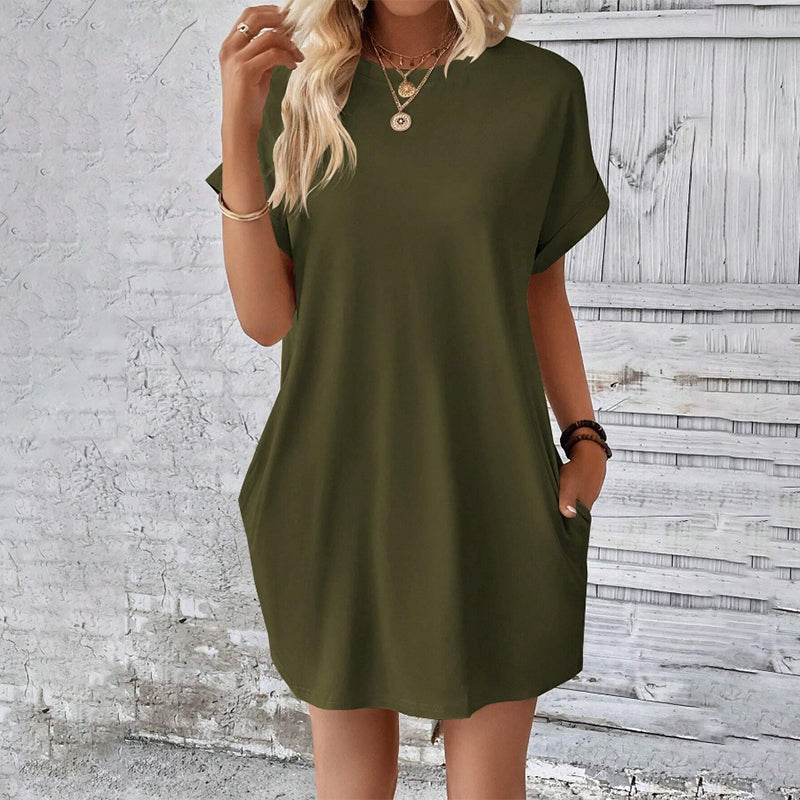 Unifarbenes Tunic-Kleid mit Rundhalsausschnitt und lockerer Passform