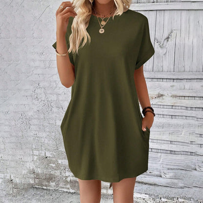 Unifarbenes Tunic-Kleid mit Rundhalsausschnitt und lockerer Passform