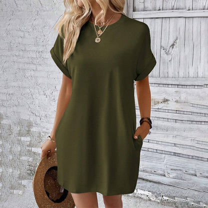 Unifarbenes Tunic-Kleid mit Rundhalsausschnitt und lockerer Passform
