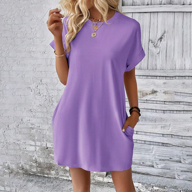 Unifarbenes Tunic-Kleid mit Rundhalsausschnitt und lockerer Passform