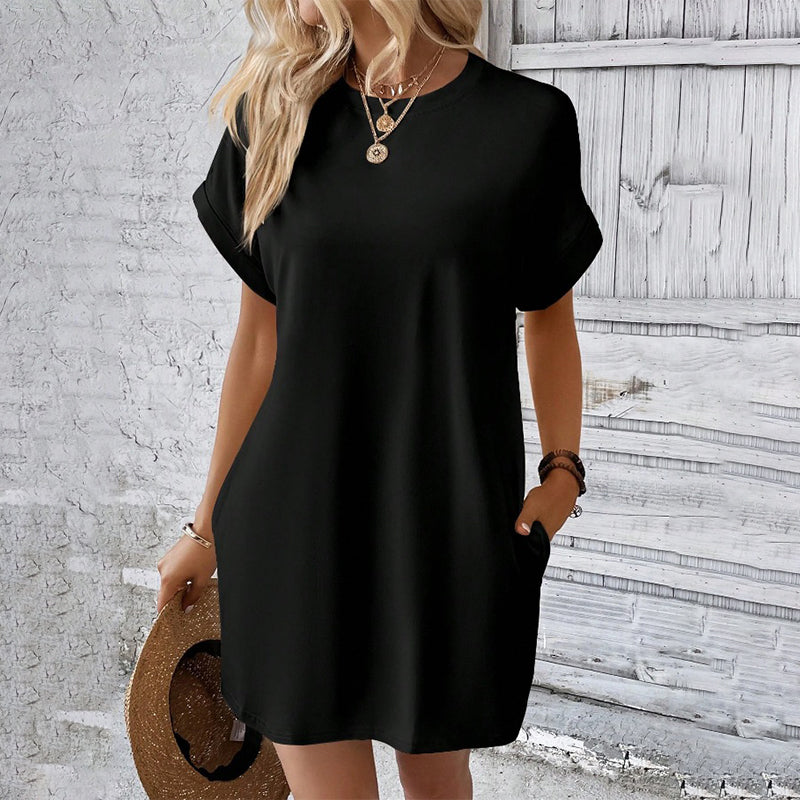 Unifarbenes Tunic-Kleid mit Rundhalsausschnitt und lockerer Passform