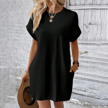 Unifarbenes Tunic-Kleid mit Rundhalsausschnitt und lockerer Passform