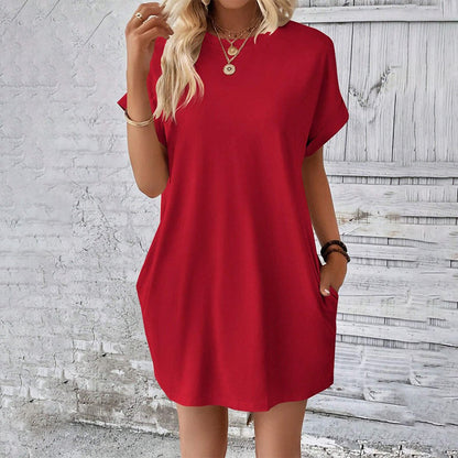 Unifarbenes Tunic-Kleid mit Rundhalsausschnitt und lockerer Passform