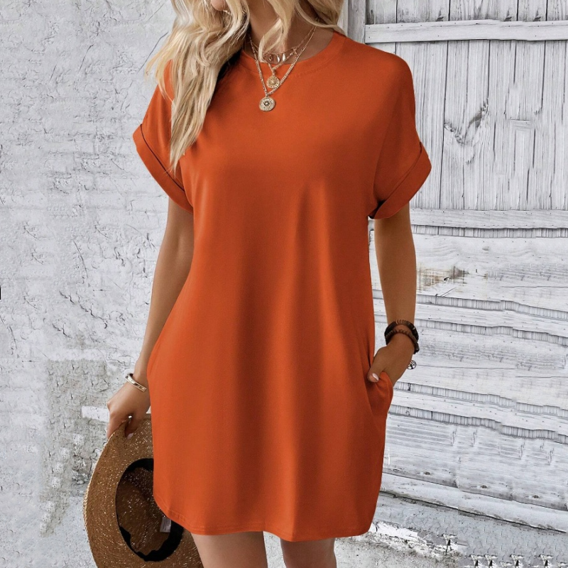 Unifarbenes Tunic-Kleid mit Rundhalsausschnitt und lockerer Passform