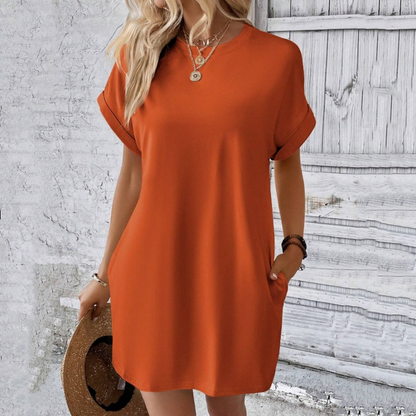 Unifarbenes Tunic-Kleid mit Rundhalsausschnitt und lockerer Passform
