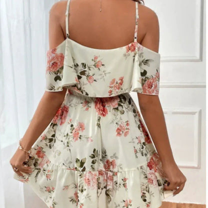 👗🌸 50 % RABATT! Damen Boho Blumenprint Cold-Shoulder-Kleid – Leicht, fließend & perfekt für Sommer, Strand & Gartenparty ✨