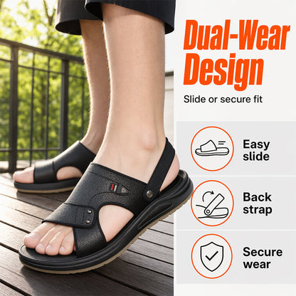 ✨🔥Herren Leder-Sandalen 2-in-1 Slip-On – Outdoor & Strand-Hausschuhe