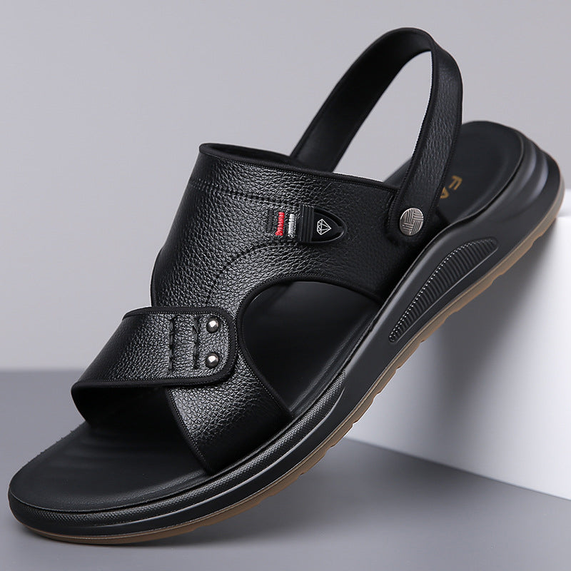 ✨🔥Herren Leder-Sandalen 2-in-1 Slip-On – Outdoor & Strand-Hausschuhe