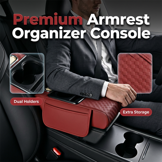 📢📢 50 % RABATT🚗 5-in-1 Auto-Armlehnen-Organizer – Konsolenpolster mit Aufbewahrungstaschen, Getränkehalter & Handyfach