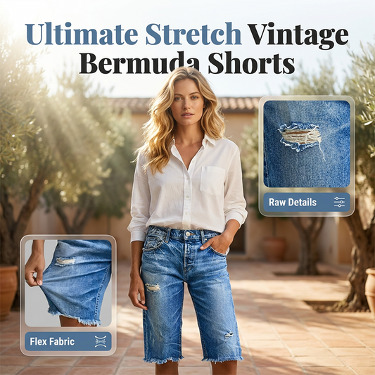 ⏰ NUR KURZE ZEIT 50 % RABATT! 👖 Damen Stretch Bermuda Jeans-Shorts – Vintage Used-Look, Destroy-Details, elastischer Stoff für maximalen Komfort 💙