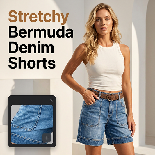 📢📢50 % RABATT !! ⏰Bermuda-Jeansshorts für Damen mit mittlerer Leibhöhe und Taschen