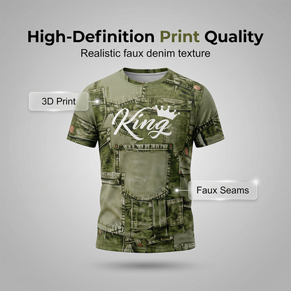 🔥Herren Lässiges Kunstdenim-Print T-Shirt & Shorts Set