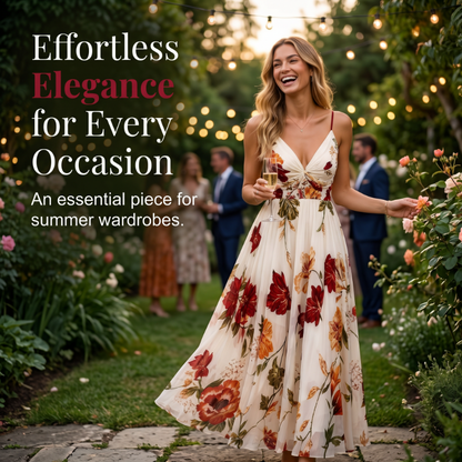 💃 Neuheiten 50% RABATT💥 Damen Bedrucktes Trägerkleid Maxikleid – V-Ausschnitt, verstellbare Träger & fließende A-Linie. Ein zeitloses, feminines Stück für warme Tage 🌿