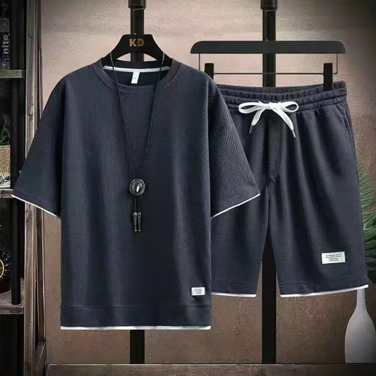 Herren 2-teiliges Set aus Waffelstoff: Kurzarm-T-Shirt & Shorts