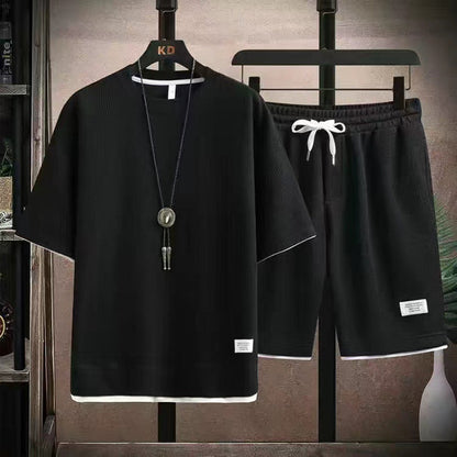 Herren 2-teiliges Set aus Waffelstoff: Kurzarm-T-Shirt & Shorts