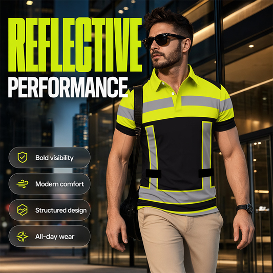 📢📢50% RABATT!! ⏰Herren Kurzarm-Shirt mit hoher Sichtbarkeit und Reflexstreifen