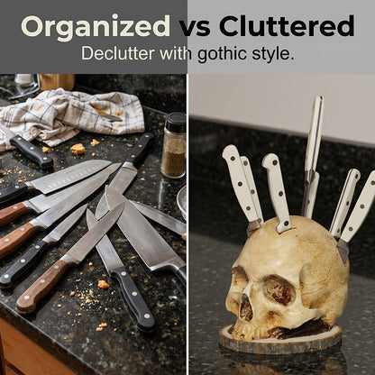 💀 Lustiger Schädel-Messerblock für die Küche – Praktische Aufbewahrung mit Gothic-Style