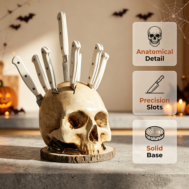 💀 Lustiger Schädel-Messerblock für die Küche – Praktische Aufbewahrung mit Gothic-Style