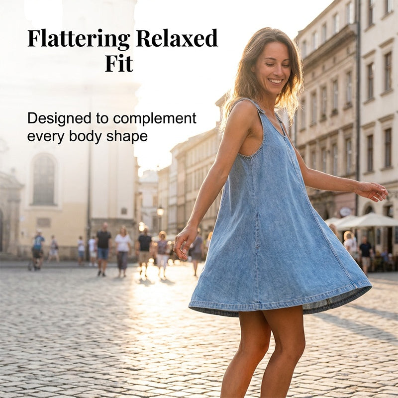 💙 50% RABATT! 👗 Damen lässiges Denim-Trägerkleid – Leichter Jeansstoff, verstellbare Träger & bequeme Passform – Perfekt für warme Tage & lässige Looks ☀️