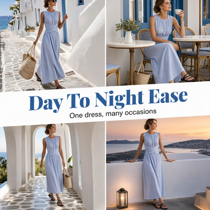 ⏳Zeitlich begrenztes Angebot: 50 % Rabatt⏰ Damen Ärmelloses Gestreiftes Maxikleid🎀👗
