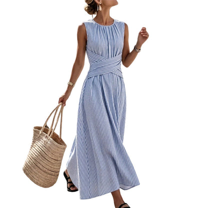⏳Zeitlich begrenztes Angebot: 50 % Rabatt⏰ Damen Ärmelloses Gestreiftes Maxikleid🎀👗