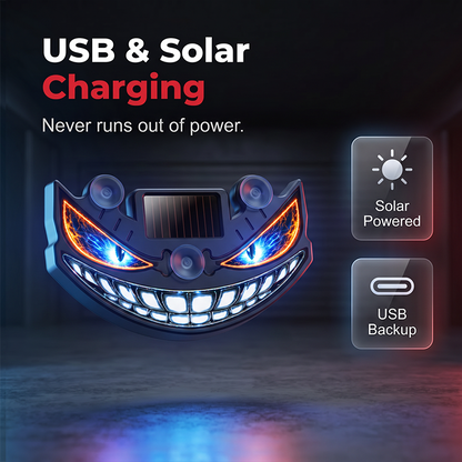 ☀️ Solar Teufelssauge LED Auto-Warnlicht – Vibrationssensor, USB & Solar-Aufladung, Universelle Passform