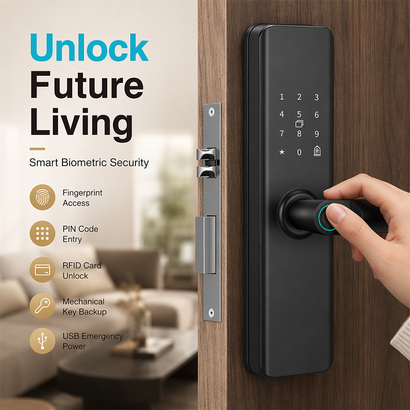 🚪🔒Smartes Fingerabdruck-Türschloss für Innentüren aus Holz – Kein Bohren erforderlich🔥