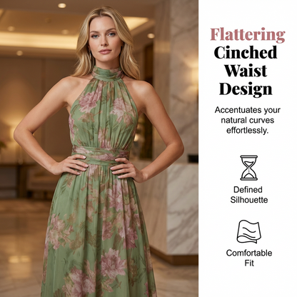 🌸 50% RABATT! 👗 Elegantes Maxi-Kleid mit Blumendruck & Neckholder – Fließender Stoff, figurschmeichelnd & Boho-Stil – Ideal für Sommer, Urlaub & warme Abende ☀️