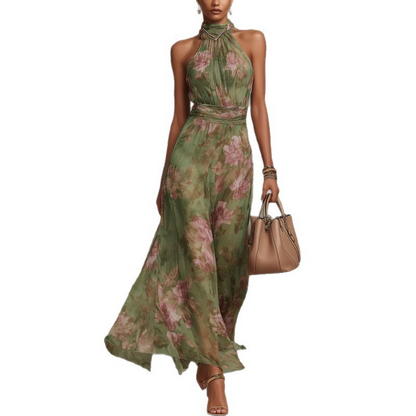 🌸 50% RABATT! 👗 Elegantes Maxi-Kleid mit Blumendruck & Neckholder – Fließender Stoff, figurschmeichelnd & Boho-Stil – Ideal für Sommer, Urlaub & warme Abende ☀️