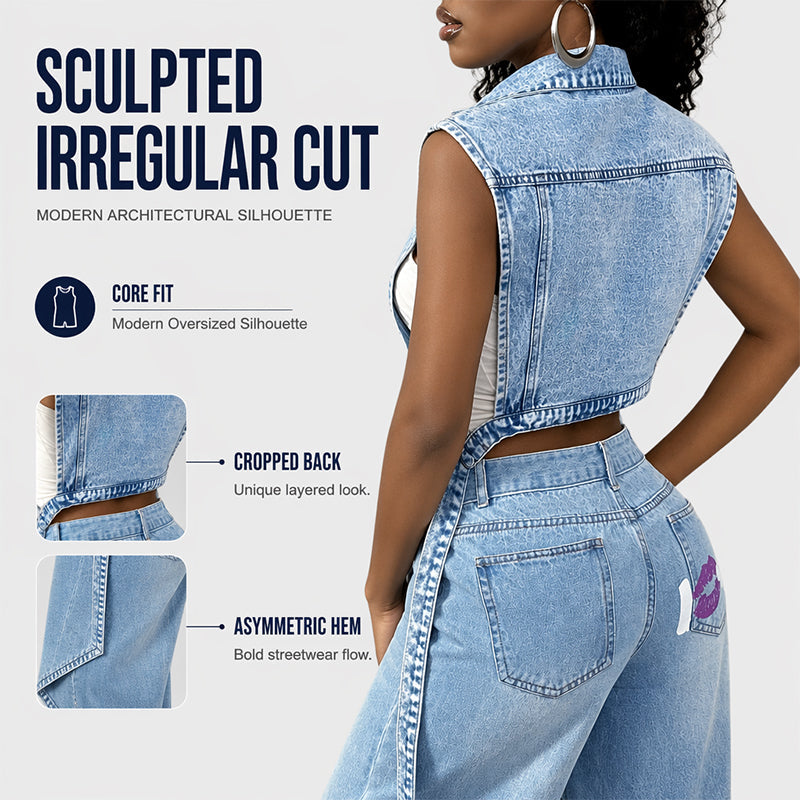 ☀️Sonderangebot: 50 % RABATT👗Damen Gilet-Stil Ärmelloses Jeanskleid mit hohem Schlitz