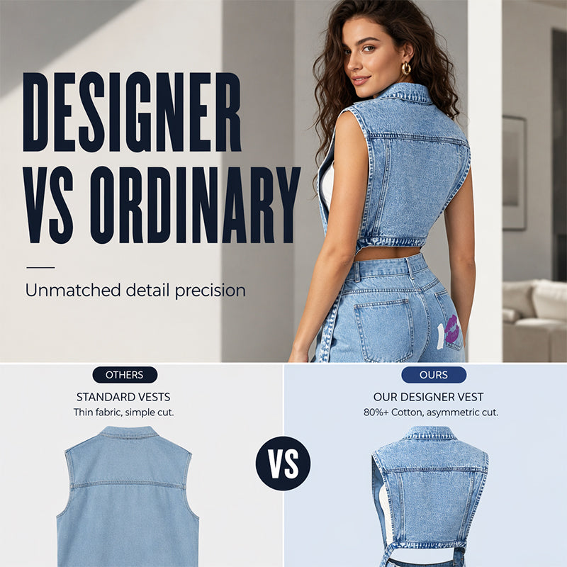 ☀️Sonderangebot: 50 % RABATT👗Damen Gilet-Stil Ärmelloses Jeanskleid mit hohem Schlitz