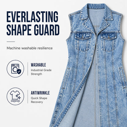 ☀️Sonderangebot: 50 % RABATT👗Damen Gilet-Stil Ärmelloses Jeanskleid mit hohem Schlitz